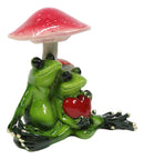 Love is in The Air Green Frogs Couple With Heart by Toadstool Mushrooms Figurine
