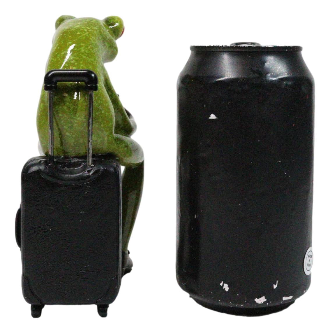 World Traveler Green Frog With Slack Shoes Sitting On Suit Case Luggage Figurine