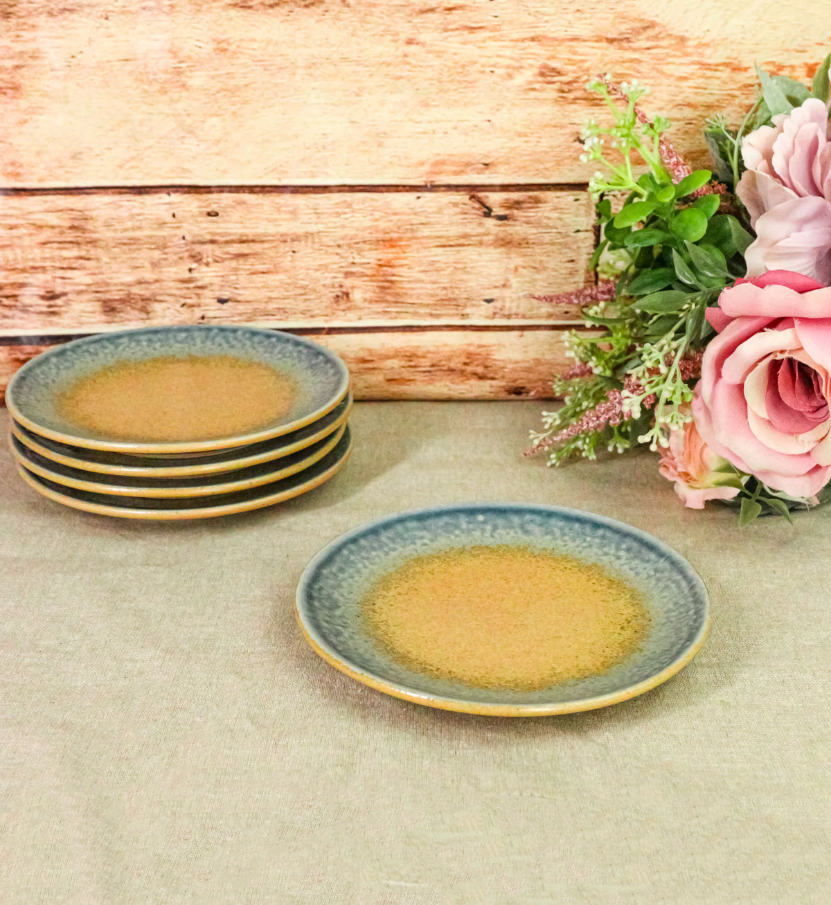 Set Of 5 Blue River Ao Nagashi Round Appetizer Dessert Salad Ceramic Plates 6"D