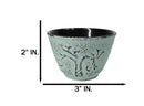 Mint Green Bamboo Etching Japanese Tetsubin Style Cast Iron Tea Cups Set of 4