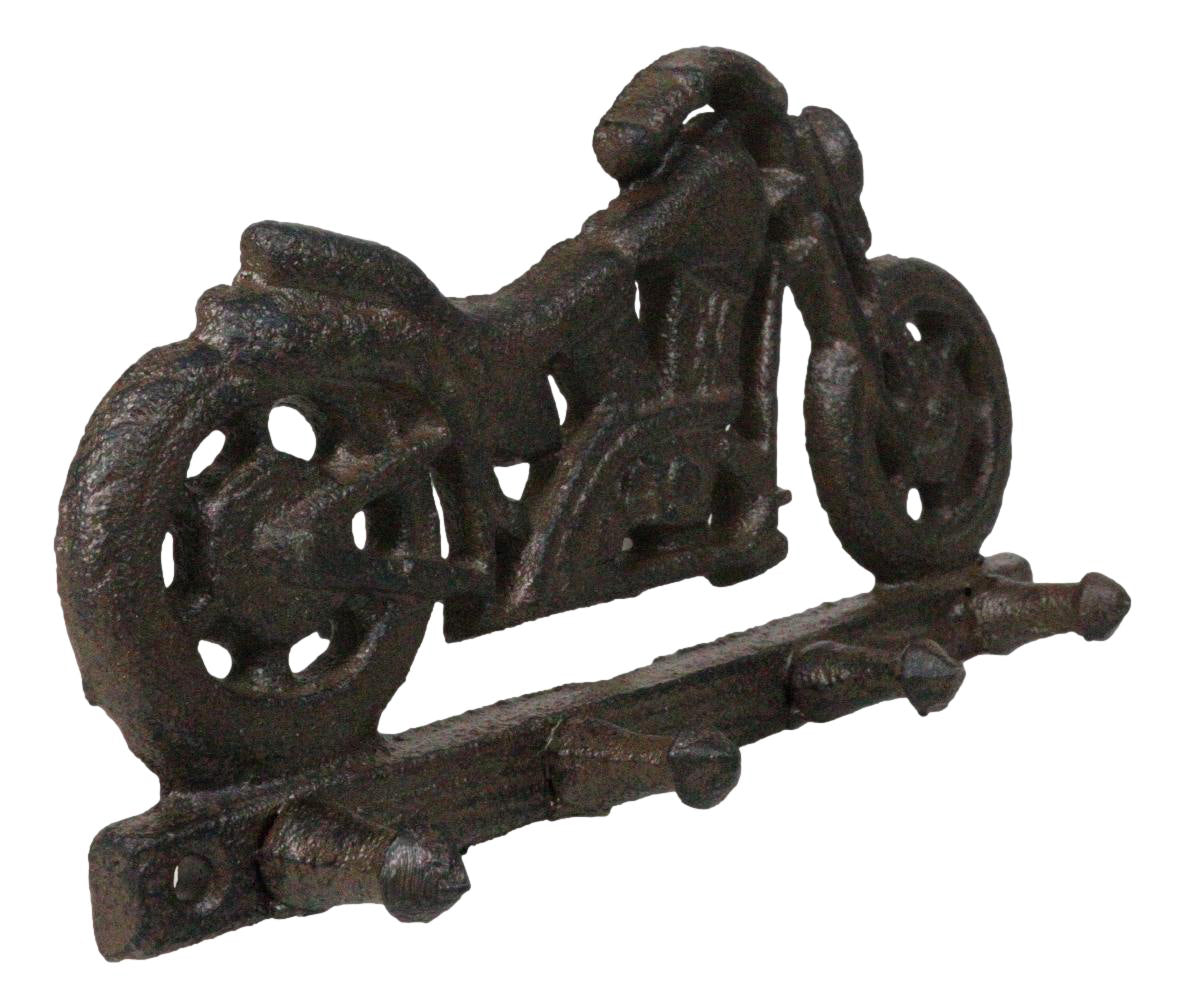 Rustic Cast Iron Retro Motorcycle Bike 4-Peg Wall Hooks Coat Towel Keys Hanger