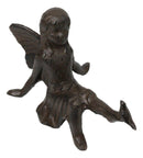 Cast Iron Sitting Whimsical Fairy With Bird On Her Feet Small Sculpture 5.75"L