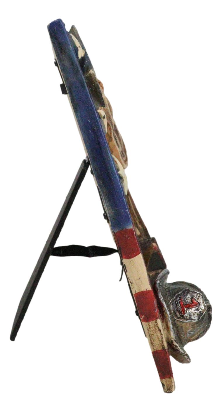 Patriotic Fire Department Fireman Helmet Hose Axe USA Flag 4"X6" Picture Frame