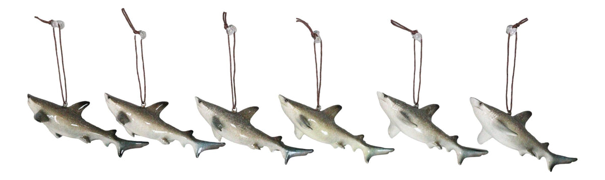 Set Of 6 Great White Sharks Ocean Marine Wall Hanging Decor Tree Ornaments