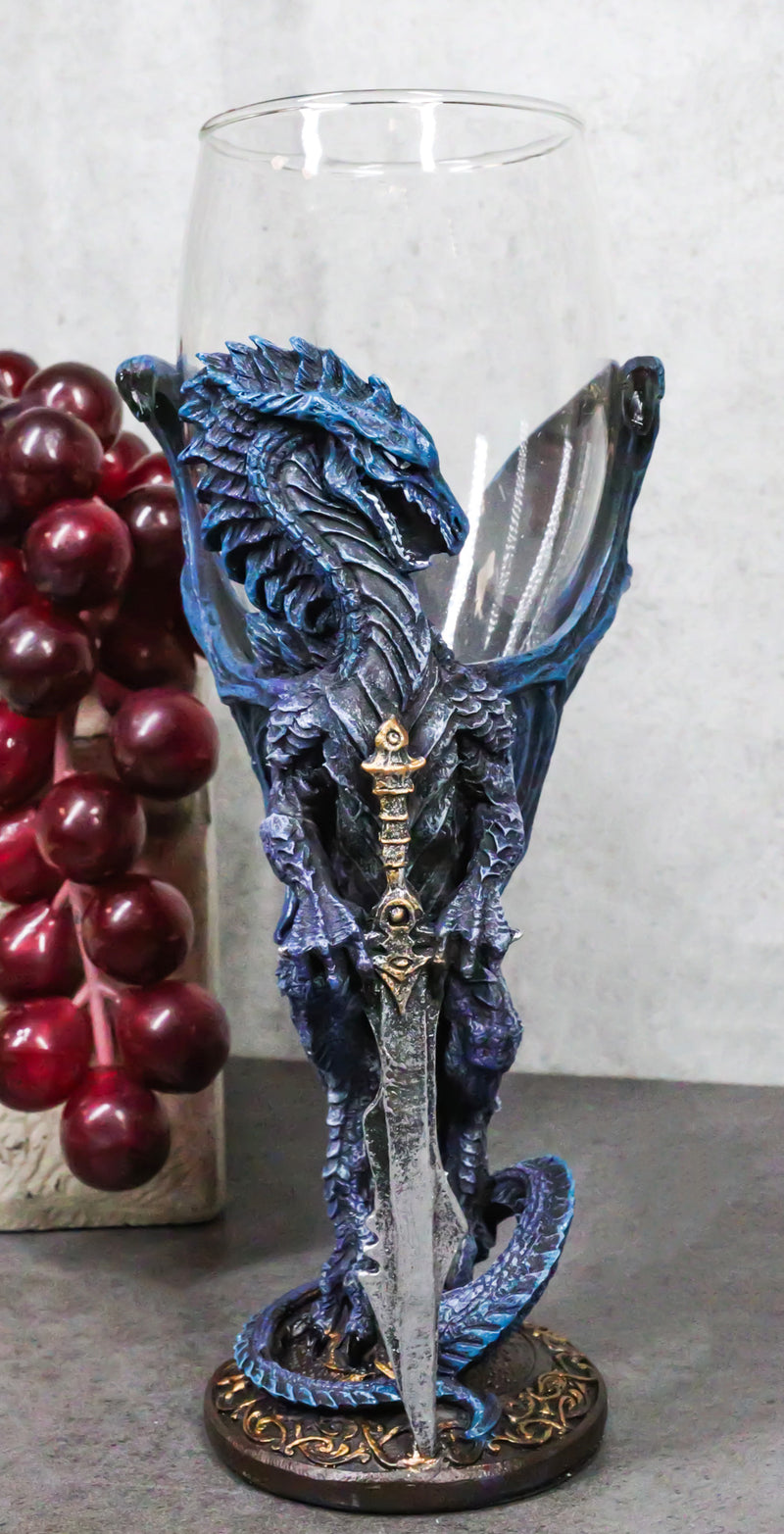 Fantasy Netherworld Blue Dragon Storm Blade Sword Glass Wine Goblet Chalice