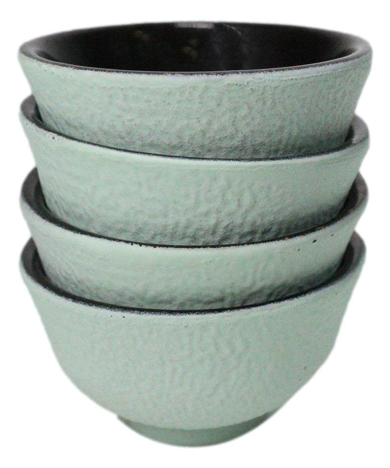 Mint Green Textured Japanese Tetsubin Style Cast Iron Mini Tea Cups Set of 4