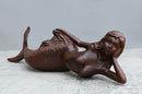 Cast Iron Rustic Nautical Siren Mermaid In Repose On Ocean Bed Sculpture 13"L