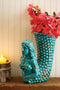 Ceramic Weathered Turquoise Mermaid Vase Planter Pot Utensil Or Wine Holder