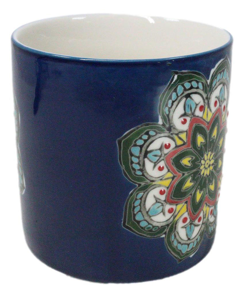Indigo Ajna Eye Brow Chakra Zen Flower Of Life Mandala Circle Ceramic Mug Cup