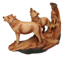 Three Howling Wolves Family Faux Wood Sculpture, Rustic Woodland Wolf Pack Decor