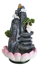 Zen Rocky Mountain Steppes With Monk On Giant Lotus Backflow Cone Incense Holder