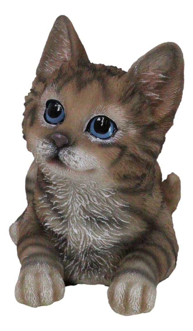Lifelike Adorable Sitting Gray Brown Tabby Feline Kitten Cat Pet Pal Figurine