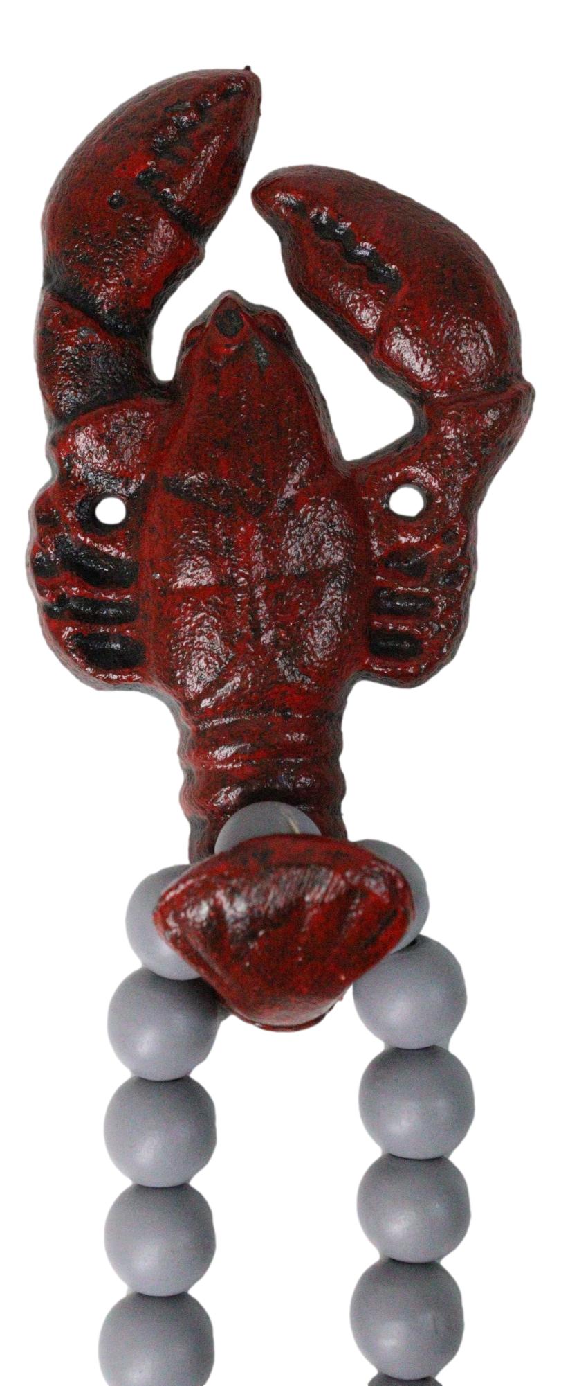 Set of 2 Cast Iron Red Nautical Cajun Creole Crawfish Lobster Tail Wall Hooks