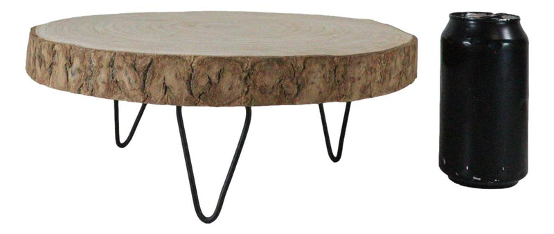 Unfinished Natural Wood Bark Round Slice With Metal Legs Pedestal Stand 11"D