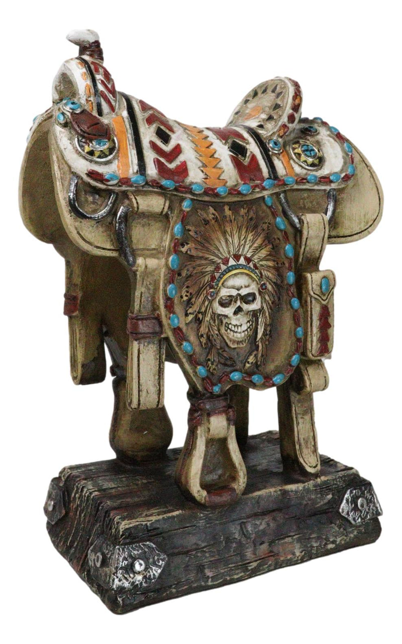 Rustic Southwest Indian Chieftain Roach Skull Cowboy Horse Saddle Figurine