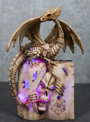 Skeleton Bone Dragon On Spell Book Of The Dead Skull Mummy LED Light Figurine