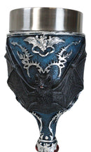 Vampire Flying Bat Blue With Silver Knotwork Scroll Patterns Wine Goblet Chalice