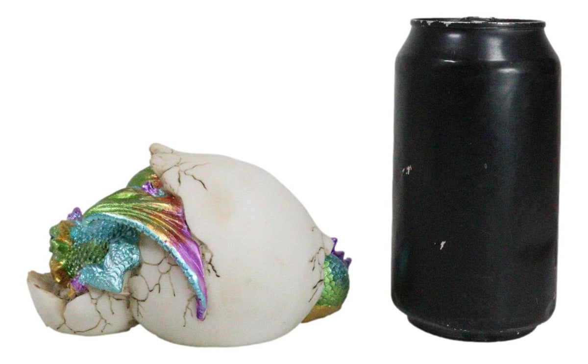 Oceanic Turquoise Green Iridescent Baby Dragon In Egg Shell With Gem Figurine