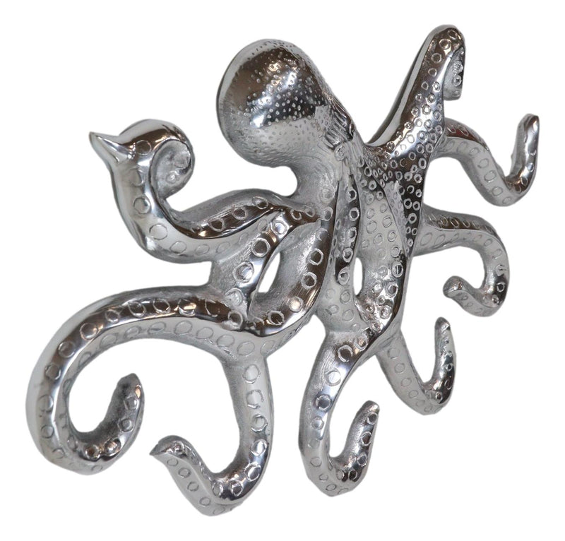 18"L Nickel Plated Aluminum Nautical Marine Sea Octopus Wall Decorative Plaque