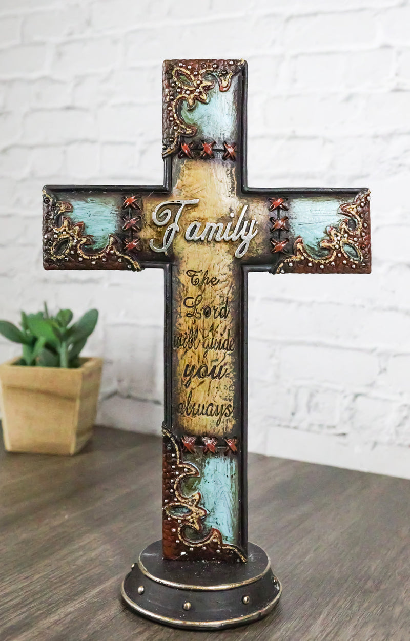 Turquoise Rustic Tuscany Family The Lord Will Guide You Always Desktop Cross