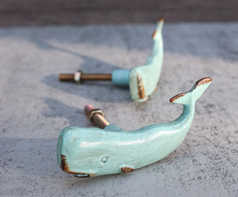 Pack Of 6 Verdigris Nautical Marine Sperm Whale Drawer Cabinet Door Pull Knobs