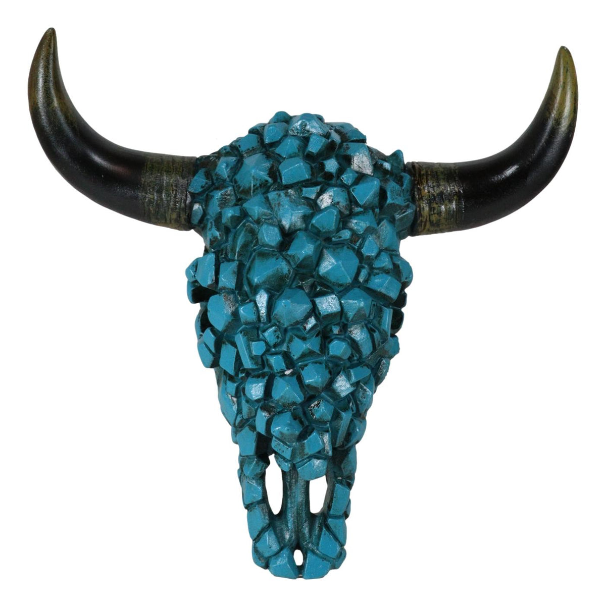 Southwest Steer Bison Bull Cow Skull With Mosaic Turquoise Rocks Wall Decor - Ebros Gift
