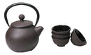 Round Dark Brown Textured Petite Cast Iron Teapot 10oz With 4 Mini Tea Cups Set