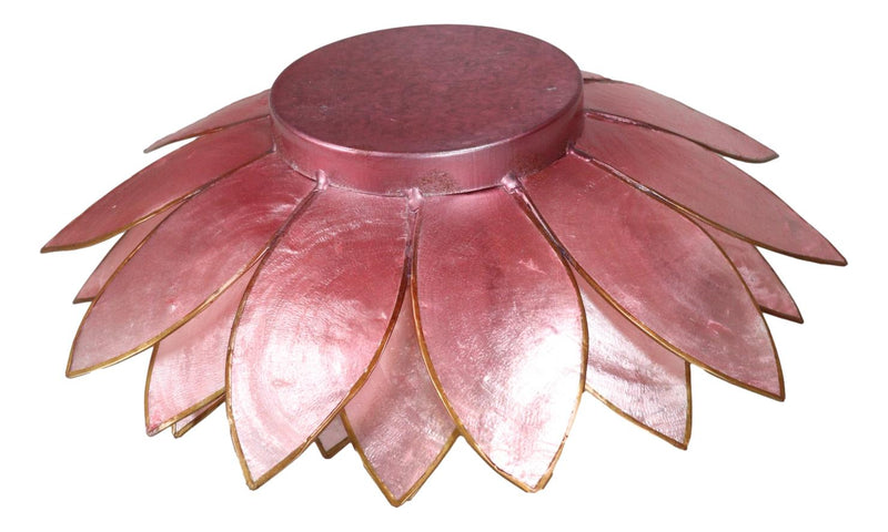 Fuchsia Pink Capiz Seashells Lotus Flower Votive Tea Light Candle Holder 8.5"D