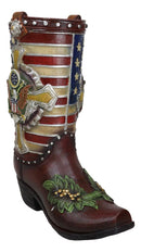 Rustic Western USA Flag Military Cross Olive Branch Cowboy Boot Vase Planter