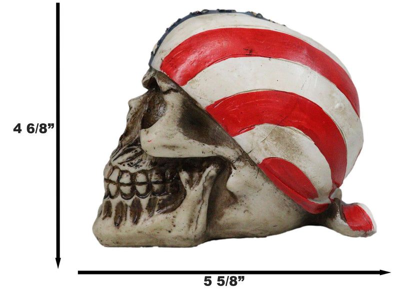 Patriotic US American Flag Star Spangled Banner Biker Skull Figurine 5.75"L