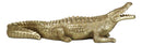 Large 2 Feet Gold Patina Crocodile Baring Jaws and Razor Teeth Garden Statue