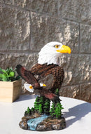 Bald Eagle Bust with Soaring Eagle Over Pine Forest Figurine Patriotic American