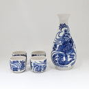 Blue White Koi Fish In River Porcelain Sake Carafe Flask And 4 Ochoko Cups Set