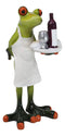 Green Toad Frog Butler Waiter With Wine Glass Bottle And Bread Tray Figurine 6"H