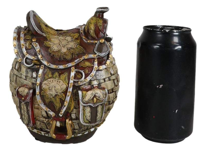Rustic Western Brown Cowboy Horse Saddle Floral Wicker Design Coin Piggy Bank