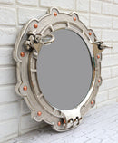 Polished Aluminum Nautical Marine Round Ship Porthole Folding Wall Mirror 14.5"D