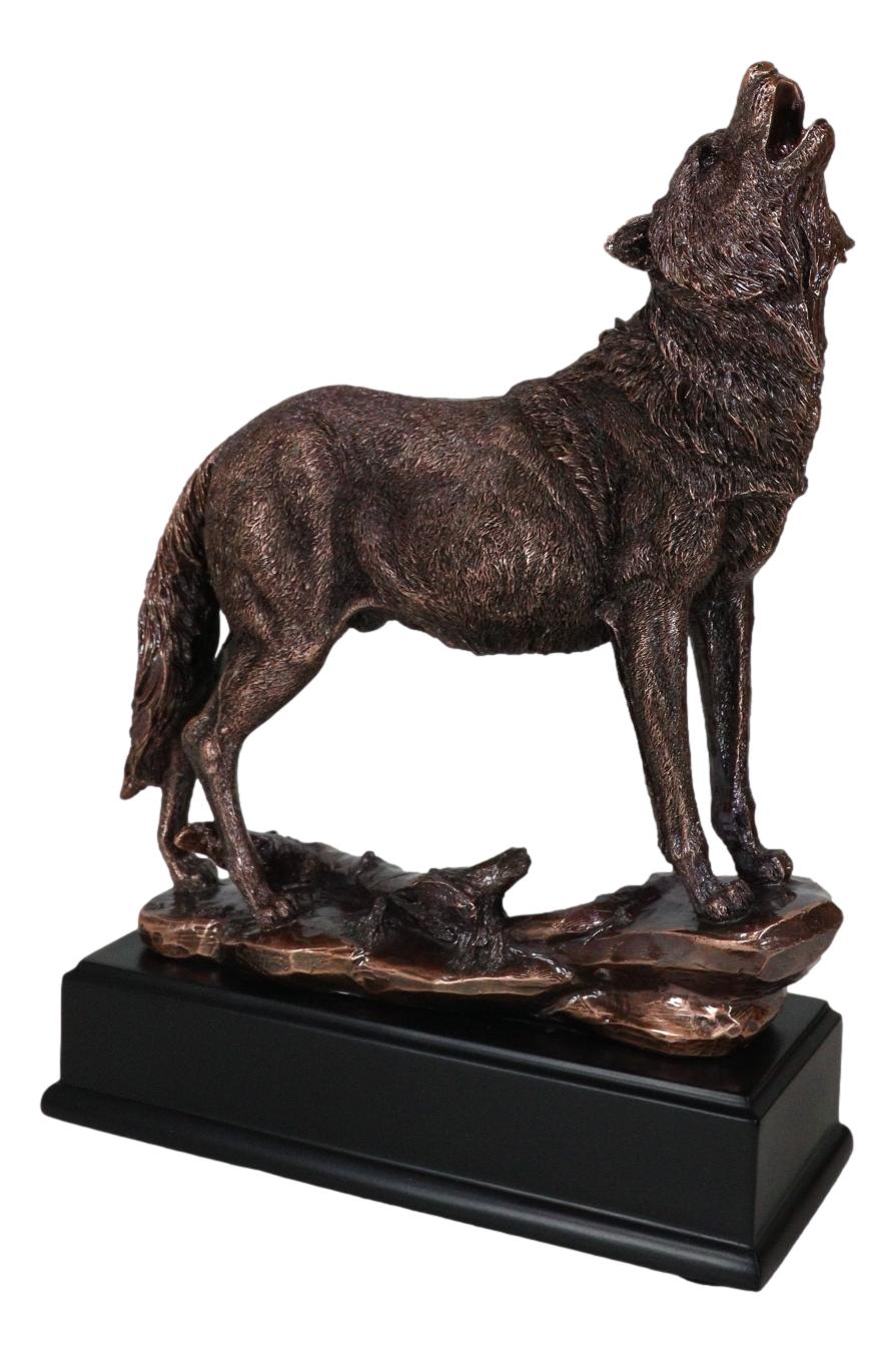 Mystical Full Moon Howling Alpha Gray Wolf Statue In Bronze Electroplated Finish - Ebros Gift