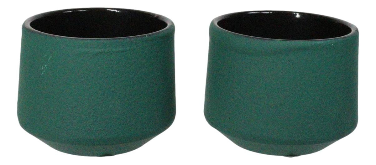 Green Modern Cylindrical Japanese Tetsubin Style Cast Iron Tea Cups Set of 4