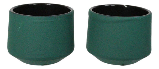 Green Modern Cylindrical Japanese Tetsubin Style Cast Iron Tea Cups Set of 4
