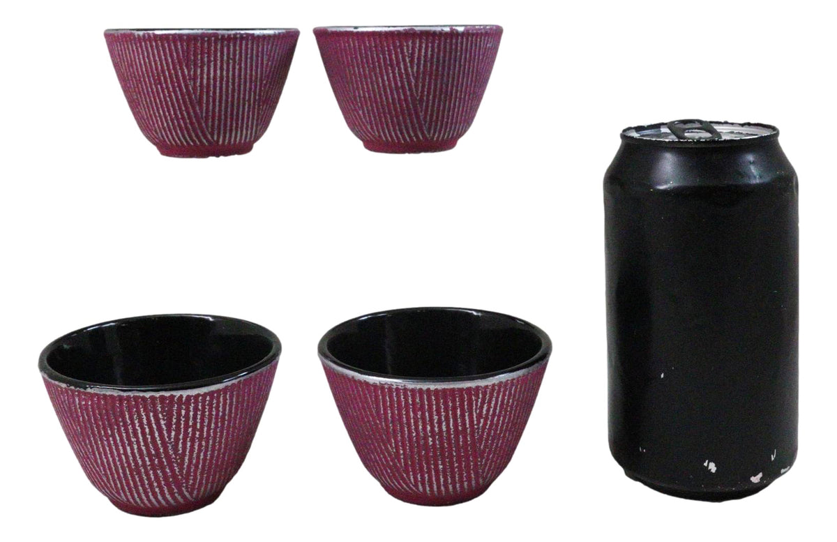 Pack Of 4 Magenta With Silver Hues Cast Iron Tetsubin Textured Tea Cups 3oz