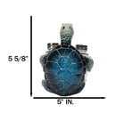 Marine Blue Shell Sea Turtle Hugging Glass Salt Pepper Shakers Holder Figurine