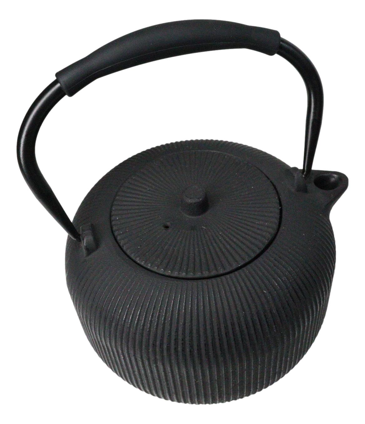 Matte Black Tokusa Vertical Lines Design Tetsubin Larger Cast Iron Teapot 33oz