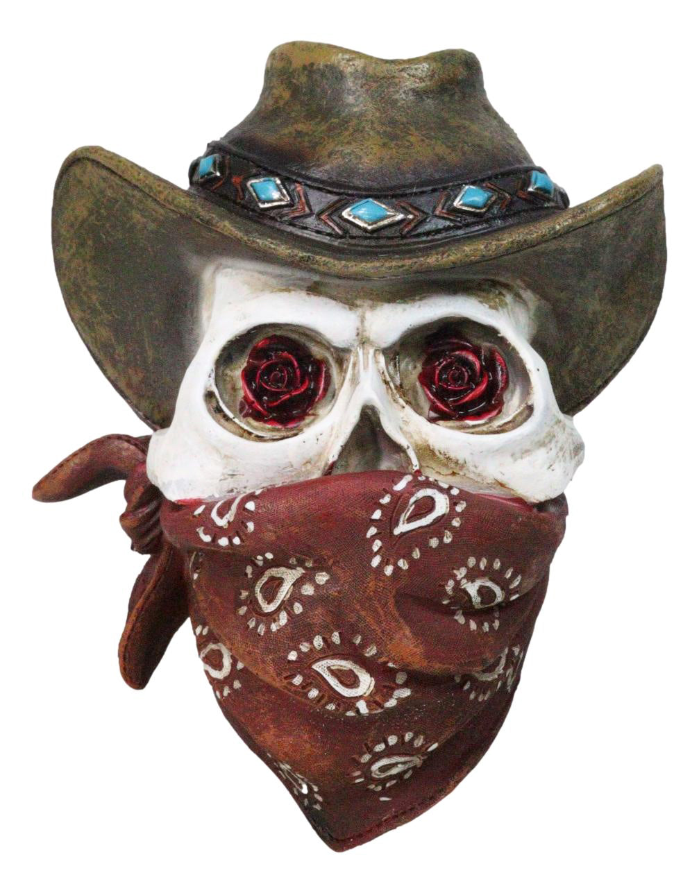 Western Wild West Cowboy Skull With Rose Eyes Hat and Bandana Mask Wall Decor