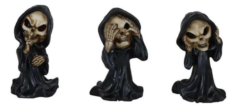 Set Of 3 See No Evil Speak No Evil Hear No Evil Grim Reaper Chibi Mini Figurines