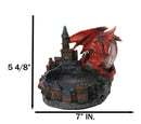 Medieval Red Dragon On Castle Tower Decorative Ashtray Or Key Coin Dish Figurine