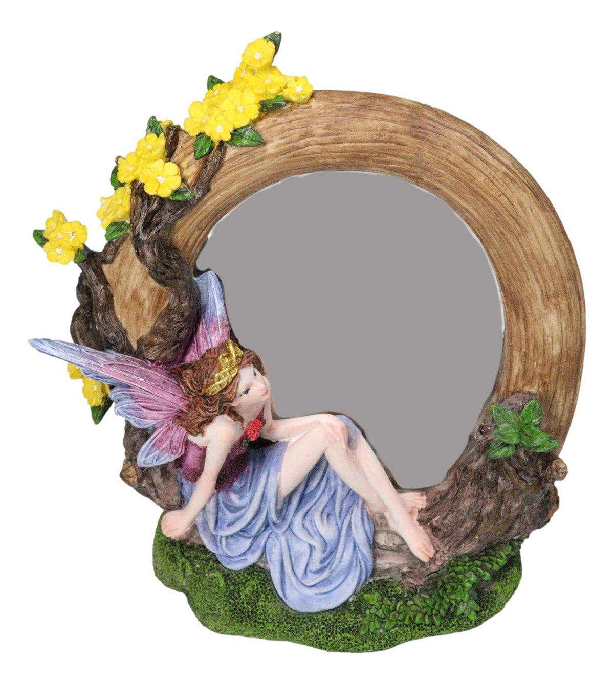 Beautiful Crowned Fairy Daydreaming in The Forest Table Desktop Mirror Figurine