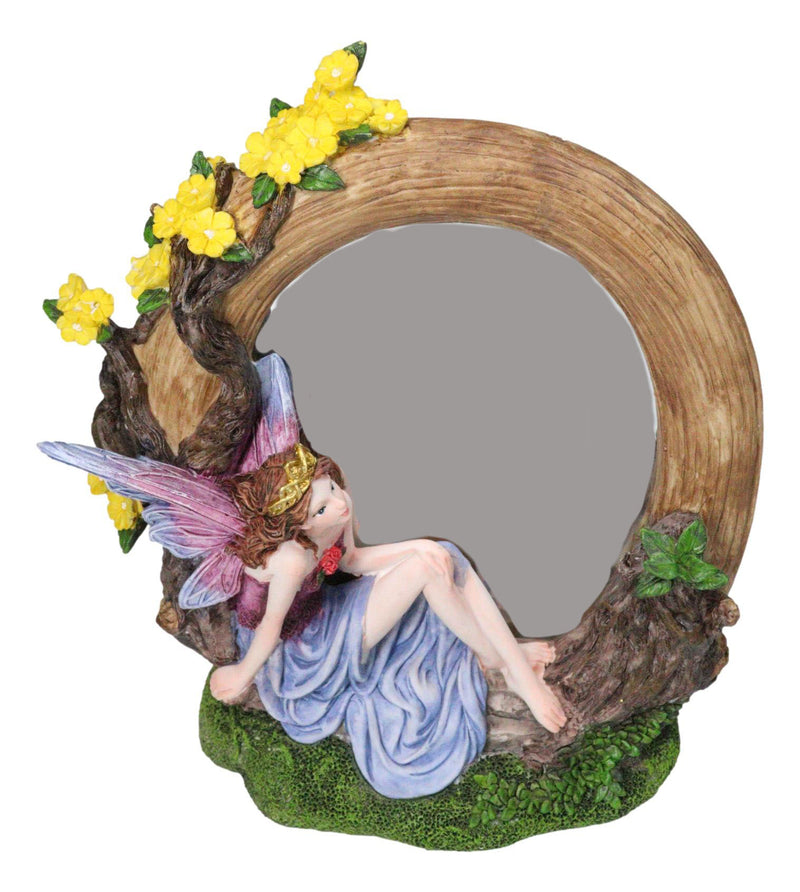 Beautiful Crowned Fairy Daydreaming in The Forest Table Desktop Mirror Figurine