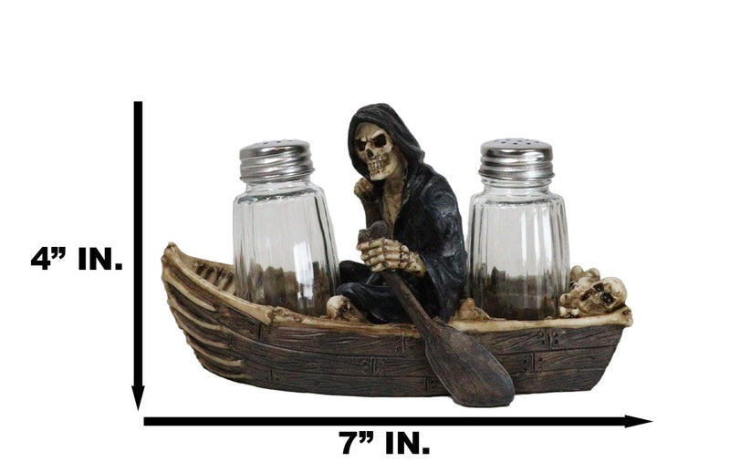 Grim Reaper Charon Skeleton Rowing Boat In River Styx Salt Pepper Shakers Holder