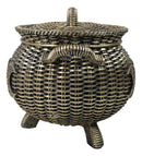 Wiccan Triple Moon Cauldron Pot In Wicker Finish Decorative Trinket Crystals Box