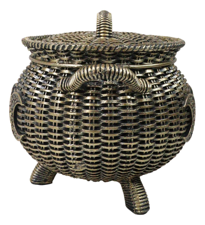 Wiccan Triple Moon Cauldron Pot In Wicker Finish Decorative Trinket Crystals Box